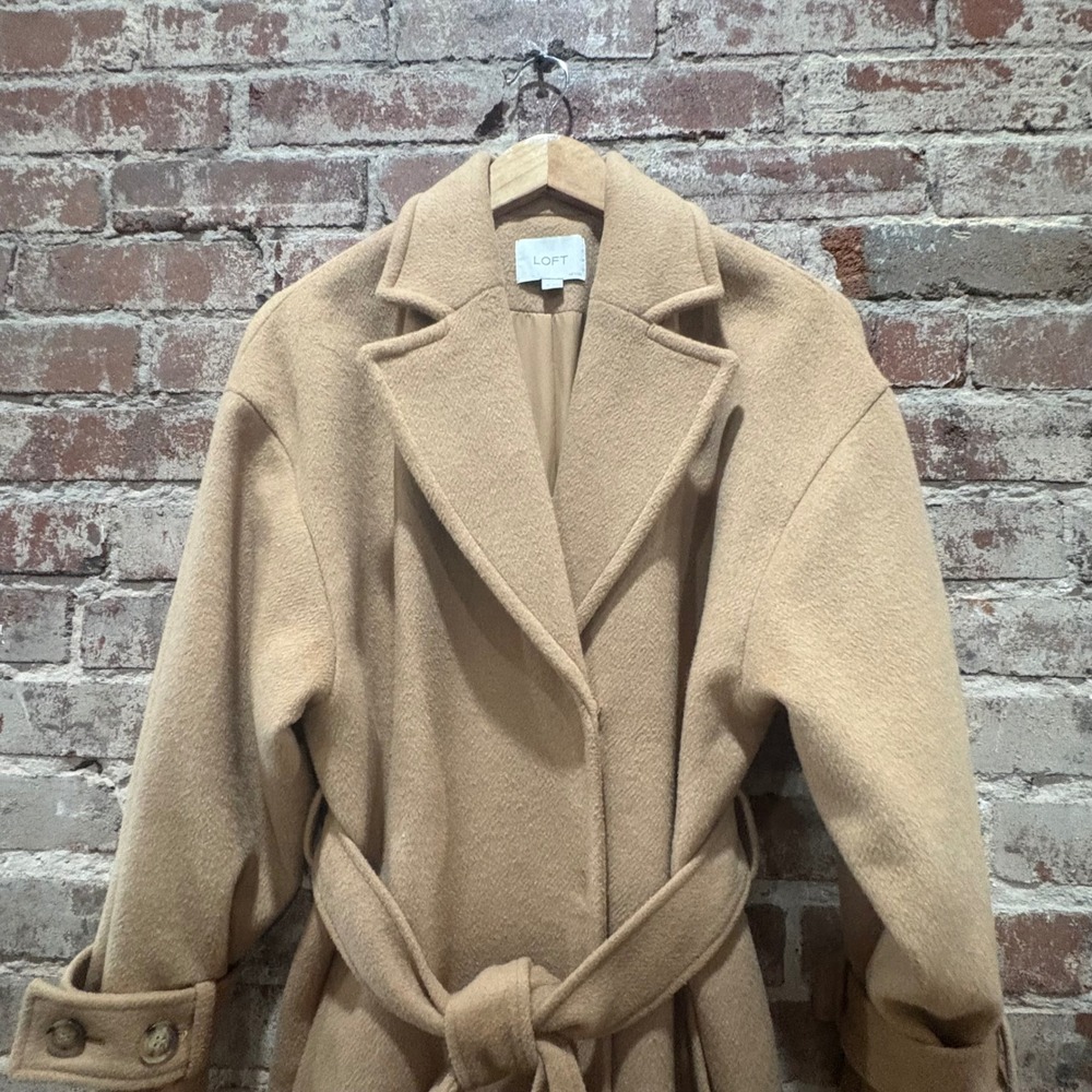 LOFT The Modern Tie‎ Waist Wool Blend Trench Coat Size Small Petite - Picture 4 of 6